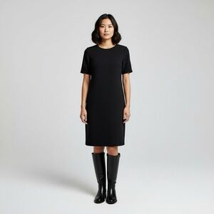 Pure Suede Black Short Sleeve Sheath Dress size Small Midi Formal Party Wear